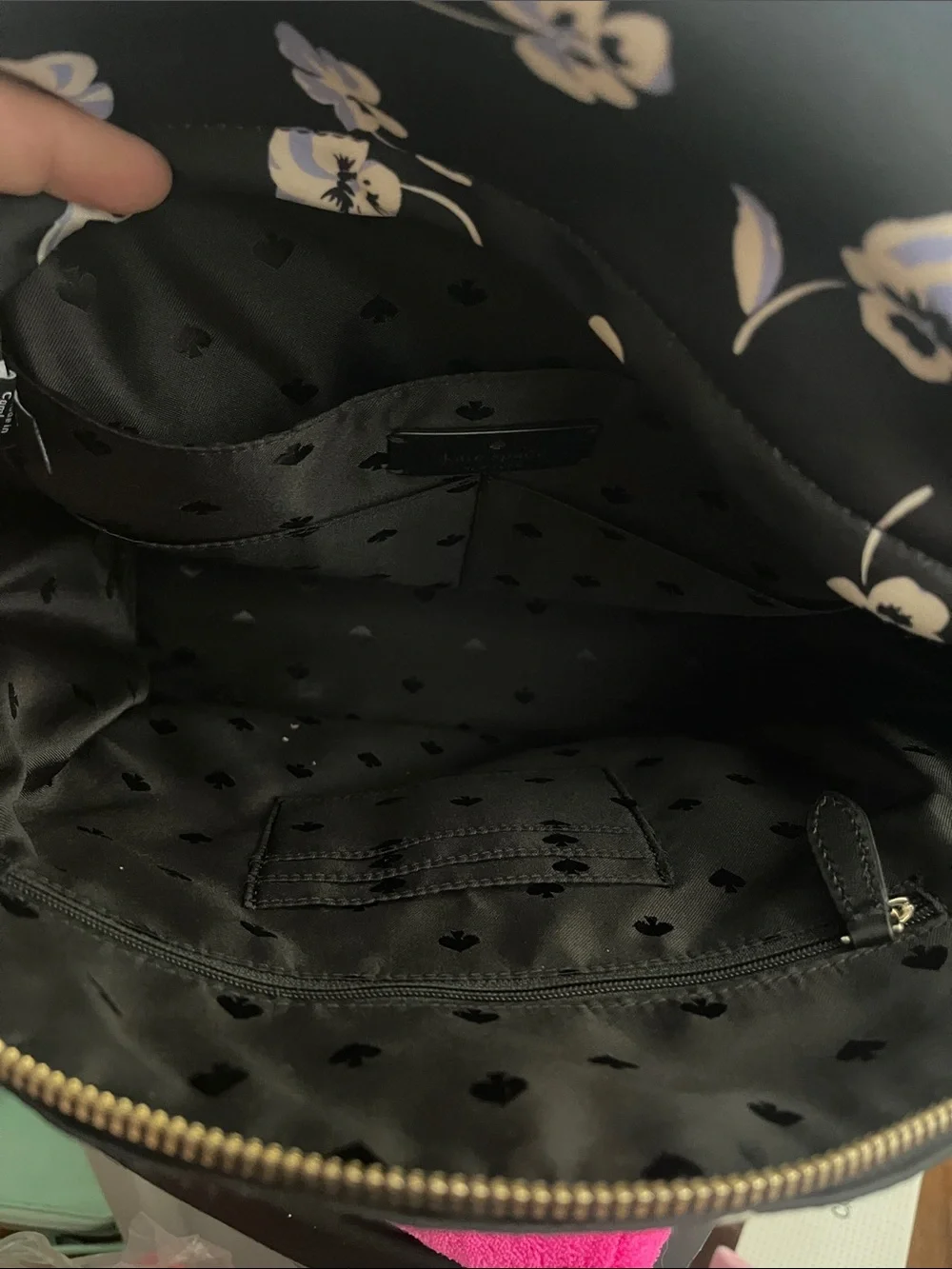 kate spade Black Floral Nylon Mini Backpack with Gold Hardware